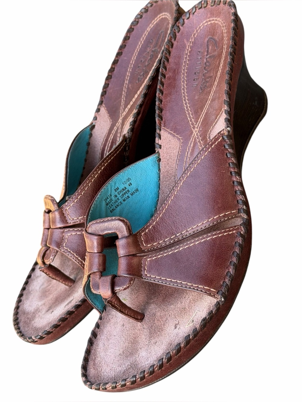 Clarks Women's Brown Leather Open Tor Slide Wedge Sandals size 8